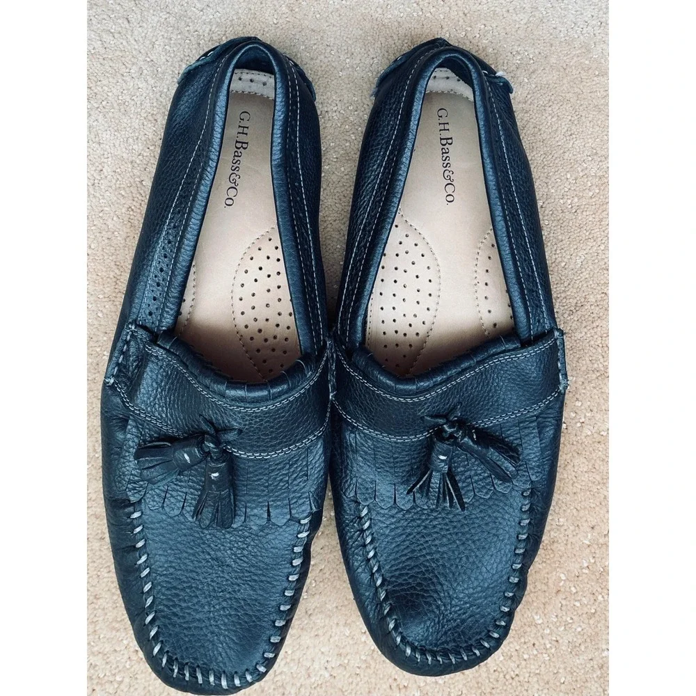 GH Bass‎ & Co Mens 10.5 M Black Leather Tassel Driving Moccasin Loafers Shoes